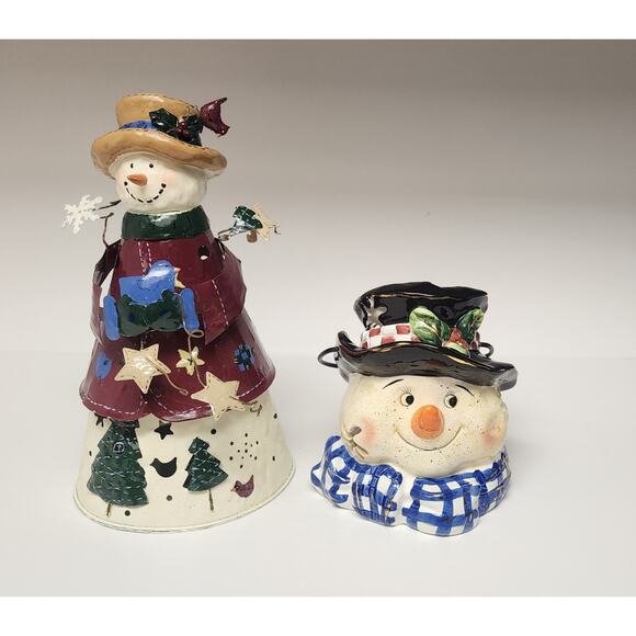 Metal Tealight Tall Snowman/ Variations Ceramic Tea Light Candle Holder - Picture 1 of 16